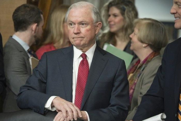 Newly confirmed US Attorney General Jeff Sessions, seen February 2, 2017, voted present for his Senate confirmation vote, and when the tally was announced many senators broke into extended applause for their colleague