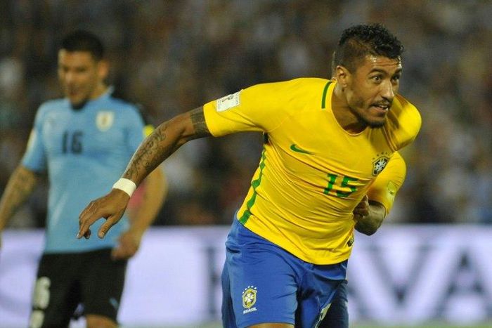 Brazil's Paulinho pictured during a World Cup qualifier against Uruguay in Montevideo on March 23, 2017