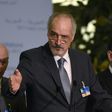 Syrian chief negotiator Bashar al-Jaafari (C), Ambassador of the Permanent Representative Mission of Syria to UN New York, speaks at a press conference on the Intra-Syria peace talks at the Palais des Nations in Geneva on March 2, 2017