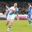 Napoli's midfielder Marek Hamsik celebrates after scoring against Juventus on April 2, 2017 at the San Paolo Stadium