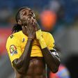 Togo's forward Emmanuel Adebayor reacts after missing a goal opportunity during the 2017 Africa Cup of Nations group C football match between Togo and DR Congo in Port-Gentil on January 24, 2017