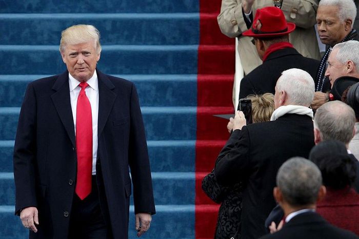 President Donald Trump giving his inaugural address on January 20.