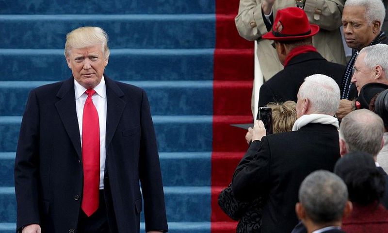 President Donald Trump giving his inaugural address on January 20.