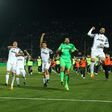Juventus' players celebrate at the end of the Italian Serie A football match against FC Crotone on February 8, 2017 at the Ezio Scida Stadium