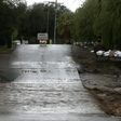 A road is blocked off due to floodwaters on January 23, 2017 in Santa Clarita, California