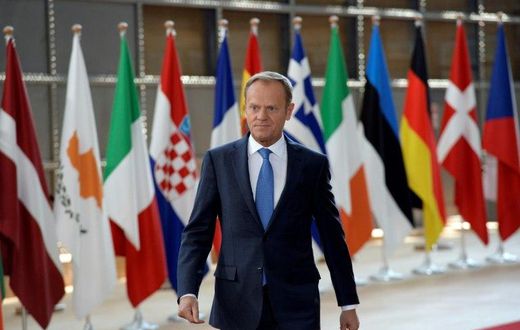EU President Donald Tusk in Brussels at the HQ of the European Council, on April 29, 2017 for a summit on Brexit negotiating guidelines