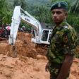 A Sri Lankan military rescue worker looks on during the search for survivors at the site of a mudslide in Bellana village in Kalutara