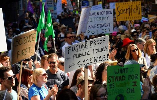 Supporters of science and research gather to take part in the March for Science protest in Sydney