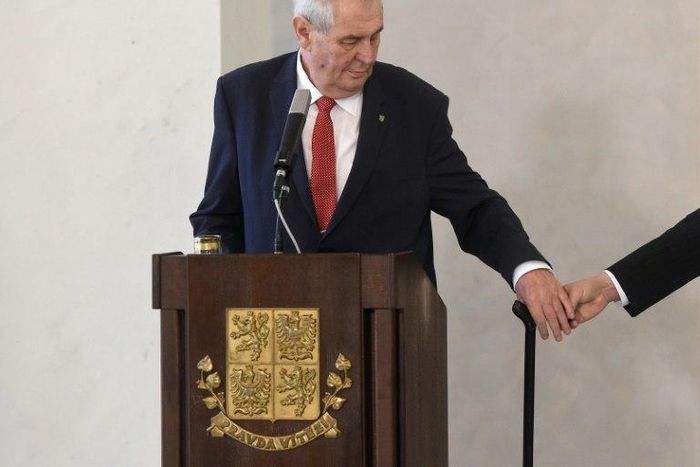 Czech President Milos Zeman speaks during a press conference on March 10, 2017 after he announced he would run for a second five-year term in a presidential vote scheduled for next year