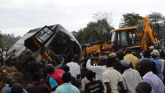 Scene during a past accident along Kisumu-Kakamega Road involving a Kenya Prisons bus