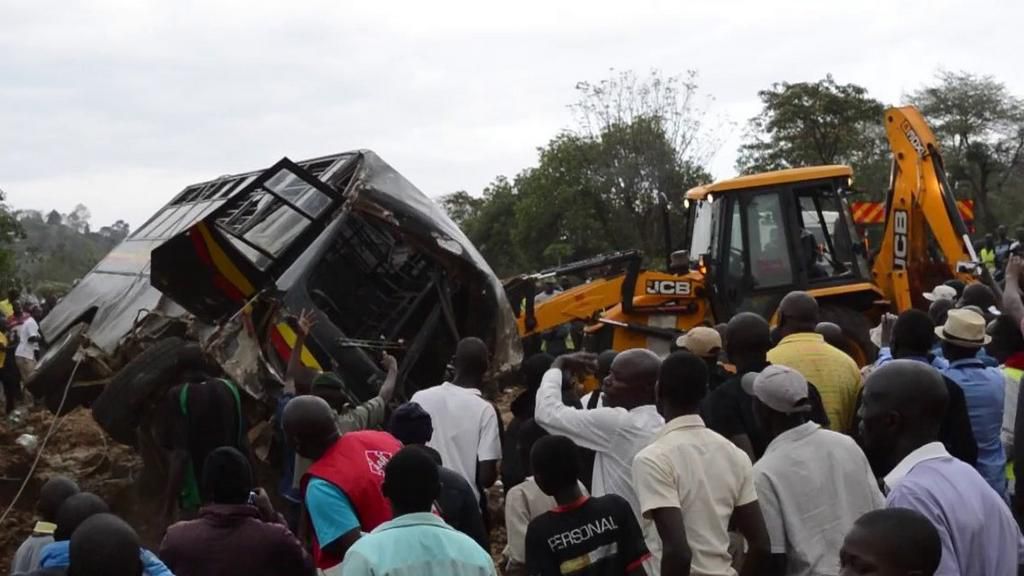 Scene during a past accident along Kisumu-Kakamega Road involving a Kenya Prisons bus