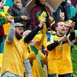 Australian fans cheer for their team during the FIFA 2018 World Cup qualifier match against Iraq, at Shahid Dastgerdi Stadium in Tehran, in March 2017