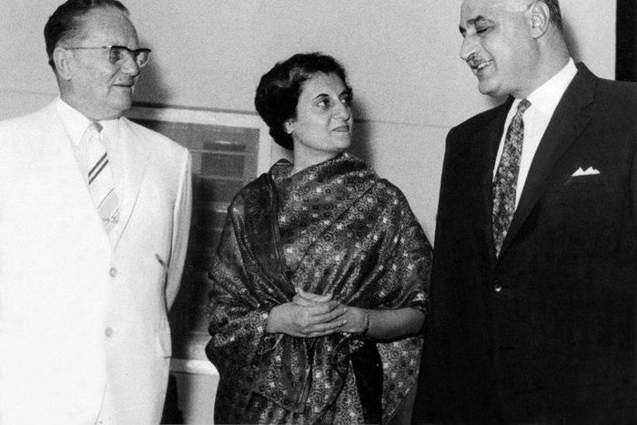 Yugoslav president Josip Broz Tito, left, with Indian prime minister Indira Gandhi -- whose autograph was among those stolen -- and Egyptian president Gamal Abdel Nasser