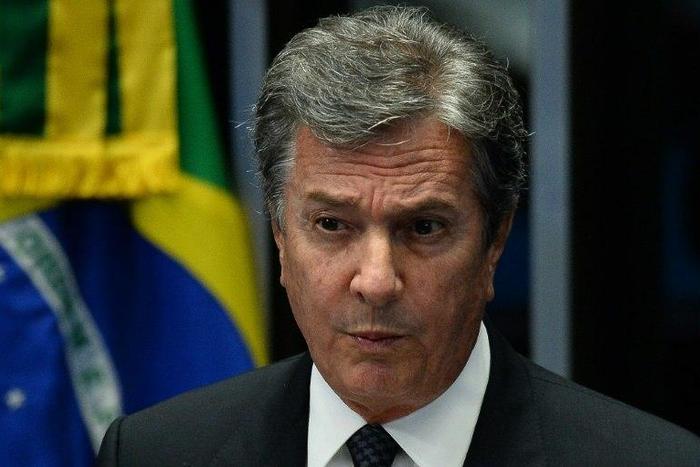 Brazilian senator and former president (1990-1992), Fernando Collor de Mello, speaks during the Senate's debate impeachment trial against Brazil's suspended president Dilma Rousseff at the National Congress in Brasilia