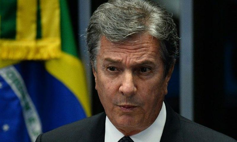 Brazilian senator and former president (1990-1992), Fernando Collor de Mello, speaks during the Senate's debate impeachment trial against Brazil's suspended president Dilma Rousseff at the National Congress in Brasilia
