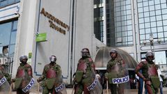 Anti-riot Administration Police guard the IEBC offices at Anniversary Towers on June 6, 2016. Officials from smaller political parties on Tuesday stormed the offices.