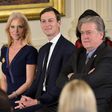 President Donald Trump has moved to reduce tensions between supporters of his Senior Advisor Jared Kushner (C) and chief strategist Steve Bannon