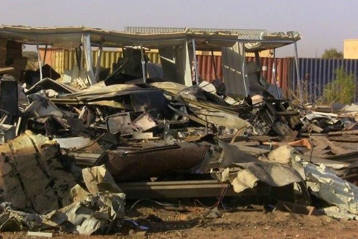 A picture taken on November 30, 2016 shows debris at the airport of Gao