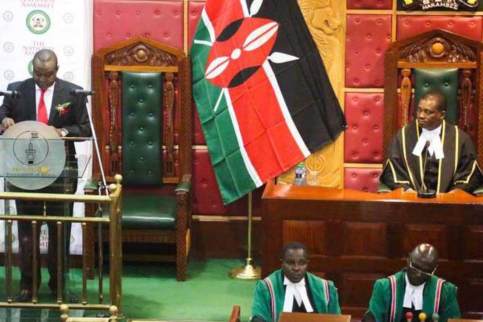 Treasury Cs Henry Rotich reading the budget in Parliament