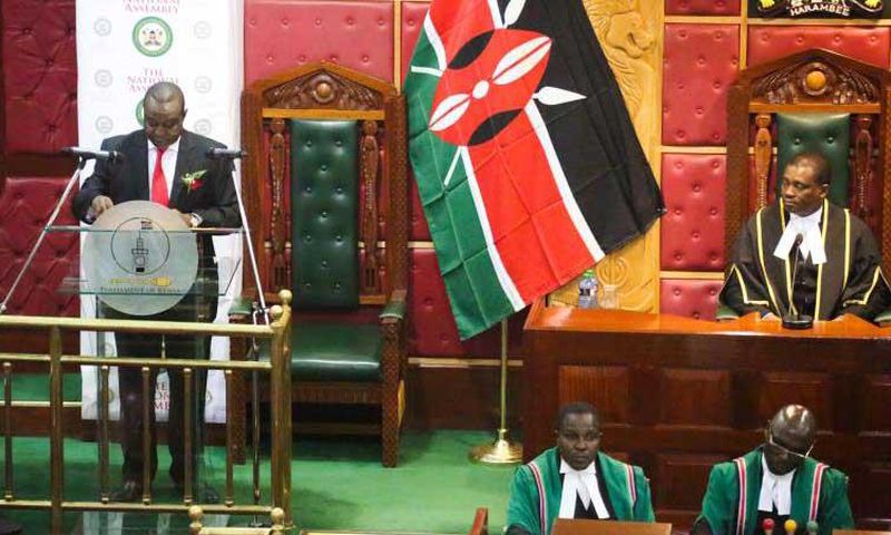 Treasury Cs Henry Rotich reading the budget in Parliament