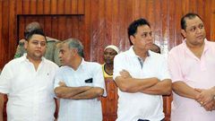 From left, Ibrahim Akasha Abdalla, Gulam Hussein, Vijaygiri Anandgiri Goswami and Baktash Akasha Abdalla follow proceedings in their case on December 13, 2016.