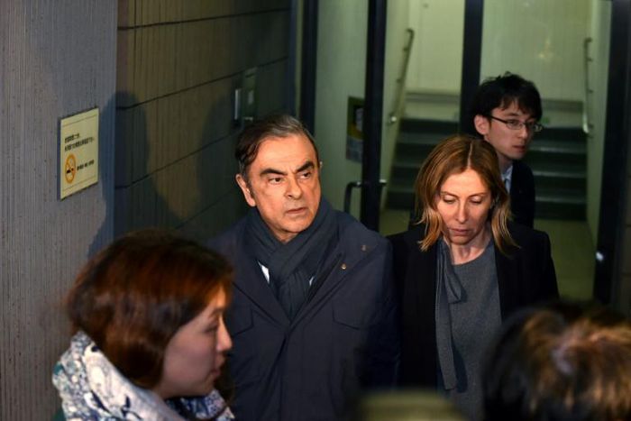 Carole Ghosn stayed close by her husband when he was released on bail