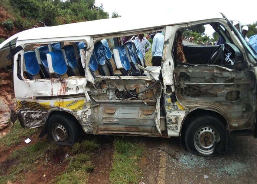 Wreckage of a matatu that was in an accident