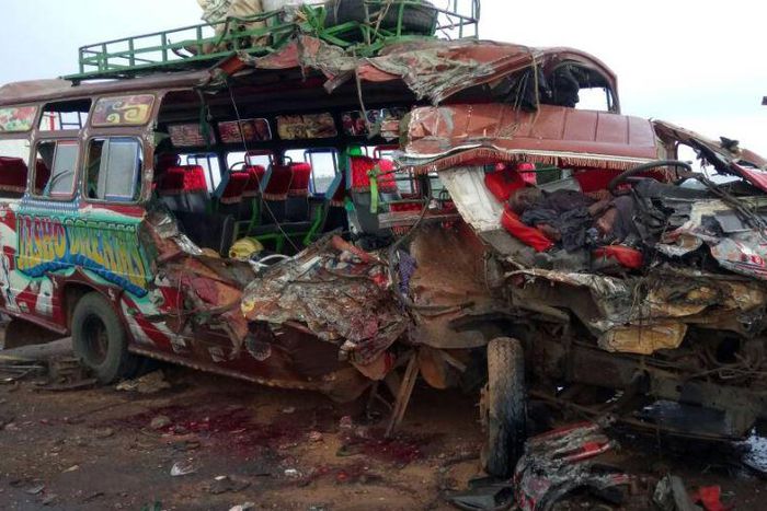 The scene moments after the accident on the Mombasa-Nairobi Highway.