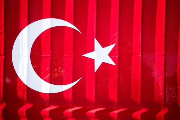 A Turkish flag outside a polling station at the Turkish consulate in Berlin on March 27, 2017