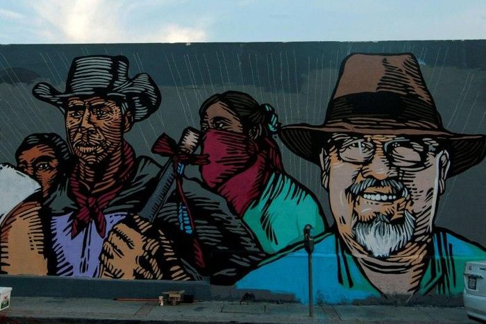 View of a mural painted by artists in memory of Mexican journalist Javier Valdez in Monterrey