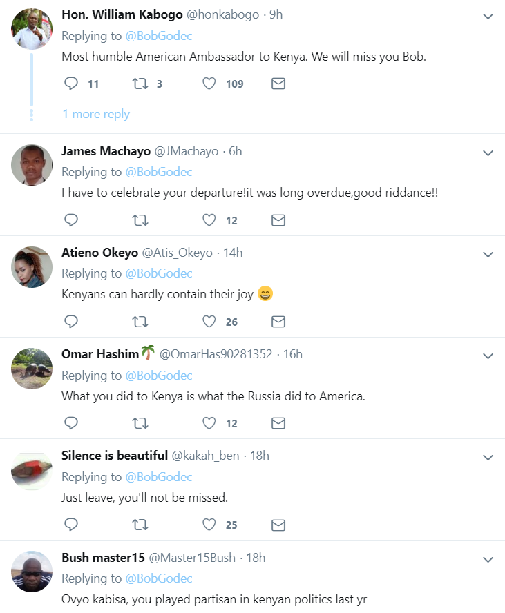 Some replies shared on Amb. Robert Godec's tweet (Twitter)