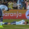 Argentina's Marcos Rojo (R) and Mateo Musacchio react during their 2018 FIFA World Cup qualifier football match in La Paz, on March 28, 2017