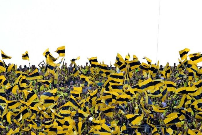 A gang of Dortmund fans were found with flares, helmets and combat sport gloves
