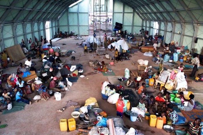 Refugees sit on the floor at a camp for internally displaced people in Kaga Bandoro, Central African Republic, in October 2016