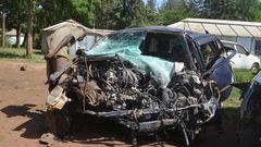 File image of the wreckage of a vehicle in which three AIPCA Bishops perished along the Mwea-Makutano road in 2017