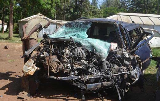 File image of the wreckage of a vehicle in which three AIPCA Bishops perished along the Mwea-Makutano road in 2017