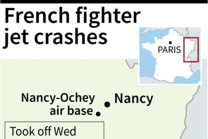 Map locating the zone where the debris of a French Mirage 2000D fighter jet was found after it disappeared off radar screens