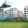 Commandos disembark from a helicopter during a war game at the Sher-e-Bangla National Stadium in Dhaka on October 6, 2016, a day before the first ODI cricket match between Bangladesh and the visiting England team