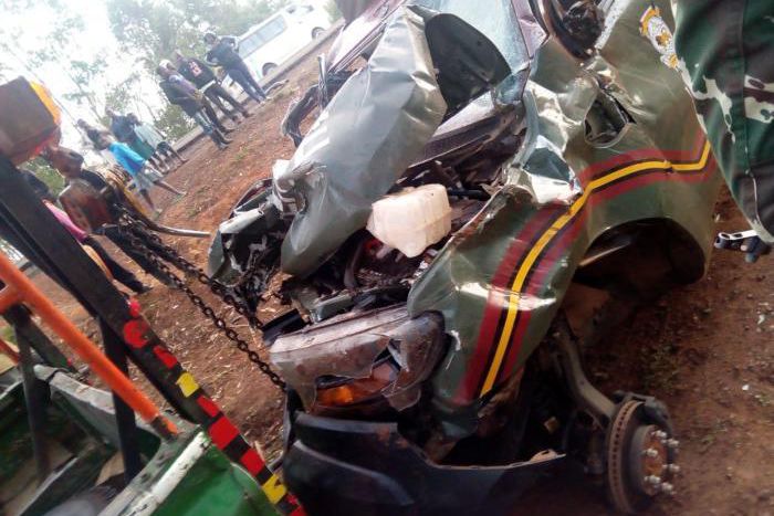 Wreckage of a police vehicle involved in an accident