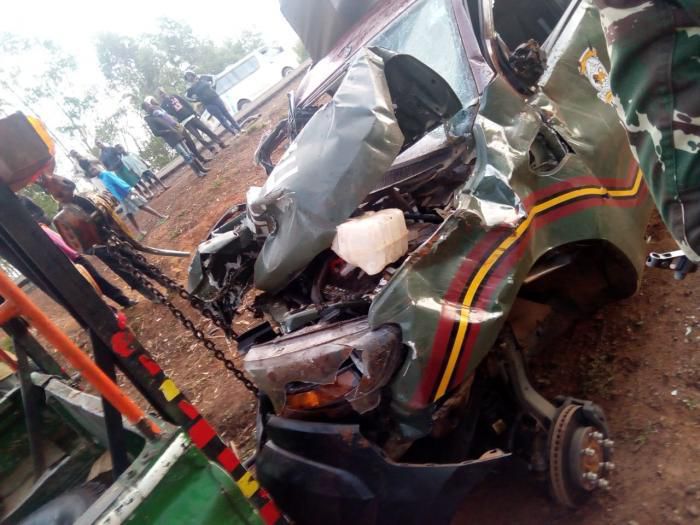 Wreckage of the police vehicle involved in an accident