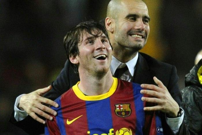 Pep Guardiola (back) served as Lionel Messi's coach at Barcelona from 2008-12