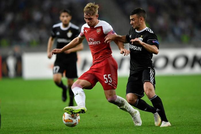 Arsenal midfielder Emile Smith-Rowe (C) is set to become the fourth UK teenager playing in the Bundesliga with RB Leipzig reportedly hoping to sign him on loan until the end of the season before the transfer window closes on Thursday.