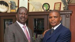 File image of Raila Odinga with Christopher Karan. ODM lost the Ugenya by-elections to MDG's David Ochieng