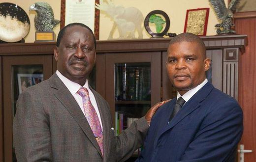 File image of Raila Odinga with Christopher Karan. ODM lost the Ugenya by-elections to MDG's David Ochieng