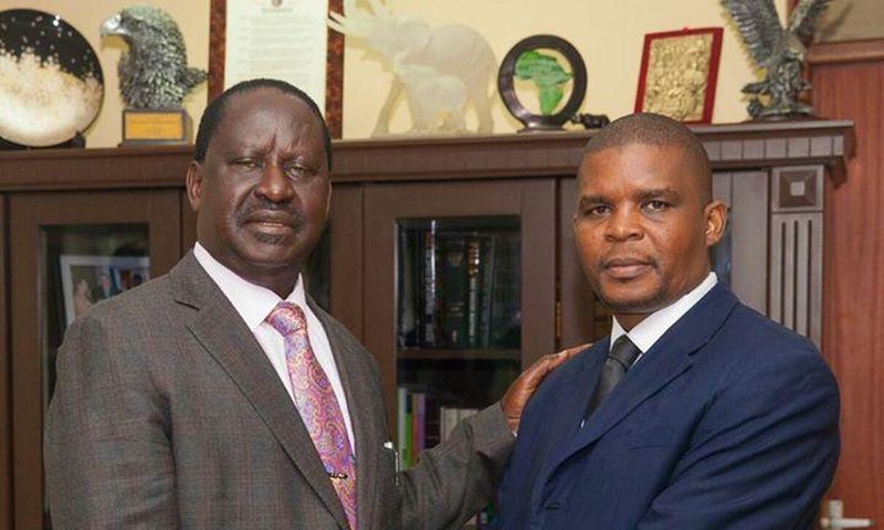 File image of Raila Odinga with Christopher Karan. ODM lost the Ugenya by-elections to MDG's David Ochieng