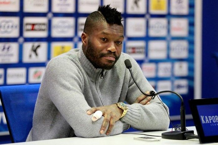 Djibril Cisse speaks during a press conference on April 5, 2014