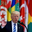 US President Donald Trump speaks during the Arabic Islamic American Summit at the King Abdulaziz Conference Center in Riyadh on May 21, 2017