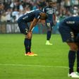 Bastia's players react at the final whistle of the French L1 football match between Marseille and Bastia on May 20, 2017, at the Velodrome stadium in Marseille, southern France