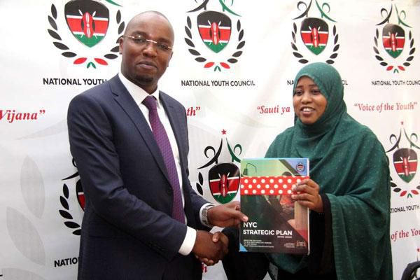 NYC Chair Fatuma Abubakar with new Youth Council CEO Roy Sasaka (Nation)