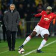 Manchester United manager Jose Mourinho (left) looks at Paul Pogba (centre) in action against Rostov during an UEFA Europa League match in Rostov-on-Don, on March 9, 2017